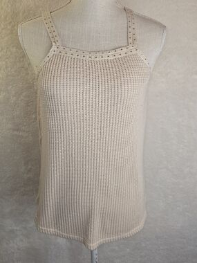 Maurices Beige Knit Sleeveless Square Neck Studded Flowy Bohemian Blouse Sz M